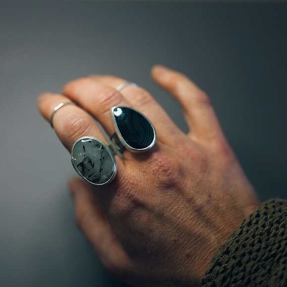 Celestial Psilomelane Statement Ring SZ 7.25 Handmade by Me Sterling Silver - Picture 11 of 12